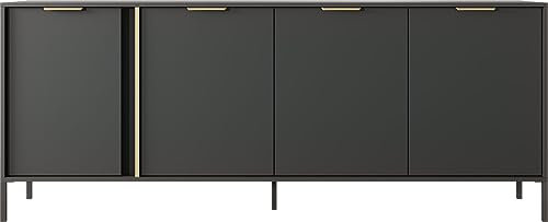 WFL GROUP Elegant Anthrazit Kommode - Modern Sideboard 100, 150, 200 cm - Skandinavisch Schrank mit goldenen Griffen - NOX Set - mit Hohe Schwarze Metallfüße - 202 x 40 cm - Kommode 4D