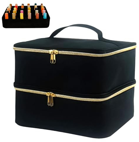 Nagellack Aufbewahrung Tasche, Nagellacks Organizer Tasche, Tragbare Tragetasche, Doppelschichtige Nagellacks Organizer für 30 Flaschen Nagellack (15ml) Und Eine Nagellampe