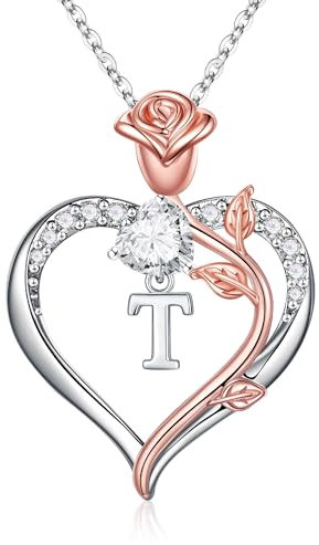 TINGN Buchstaben Kette Damen, Silber Kette mit Buchstaben T Kette mit Rosa Herz Anhänger für Damen Mädchen Halskette Damen Buchstaben Kette Schmuck Damen Weihnachten Geburtstag Geschenke für Frauen