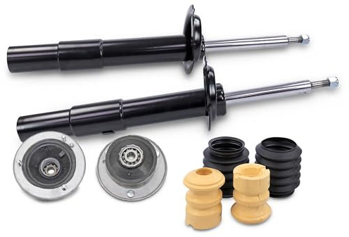 BESTPRICE 2x Gasdruck Stoßdämpfer vorne, 2x Domlager inkl. Wälzlager vorne, 1x Staubschutzsatz vorne Kompatibel mit BMW 5er (E60), 5er Touring (E61)