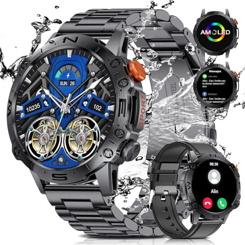 1.43'' AMOLED Orologio Smartwatch Uomo Chiamate Bluetooth,IP68/126 Modalità Sport Pedometro Uomo Pressione Sanguigna Frequenza Cardiaca Assistente Vocale Compatibile IOS Android