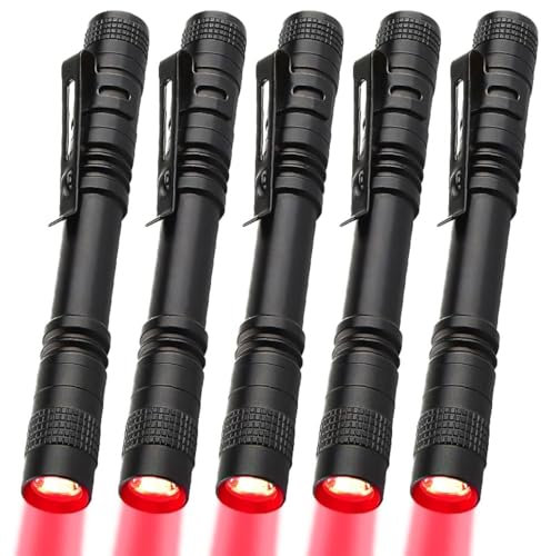 MVIOCS Linternas LED rojas, mini linterna de bolsillo impermeable con clip, pequeñas linternas de luz roja para trabajo, astronomía, aviación, observación nocturna (paquete de 5 luces rojas)