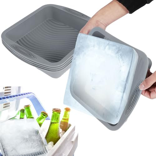 4Pcs Extra Large Ice Block Molds Silicone Ice Cube Tray Reusable Large Big Ice Maker Easy Release Ice Block Maker Mold 10.2 x 9.4 x 2.1inch Ice Bath Chiller for Ice Bath Cold Plunge Tub or Coolers