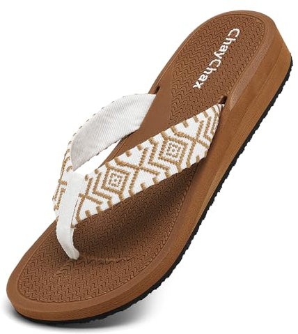 ChayChax Zehentrenner Damen Bequem Flip Flops Sommer Pantoletten Plateau Pantoffeln Rutschfest Badelatschen,Weiß,38 EU