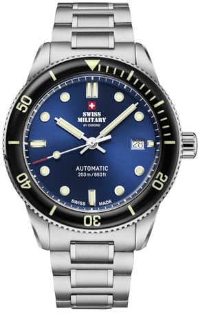 Swiss Military by Chrono Herren Uhr Armbanduhr Automatik Uhrwerk mit Edelstahl Metallarmband Analoge Herrenuhr Silber SMA34106.02