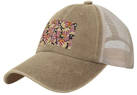 ESASAM Popcorn-Print Cowboy Mesh Baseball Cap - Atmungsaktive und Stilvolle Outdoor Hut für Damen und Herren Baseballmütze Sonnenschutz Hut Unisex Hut, Popcorn-Druck, Einheitsgröße