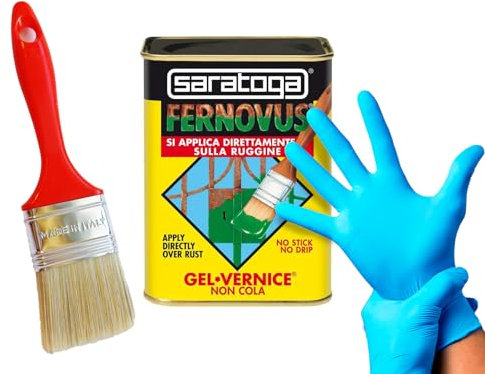 Fernovus Colore Grigio Forgia Metallizzato Gel Vernice Smalto Antiruggine in conf da 750 ml con guanti nitrile e pennello inclusi!!! Bundle