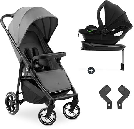 hauck Shop N Care Travel System Bundle, Grey - Including Lightweight Stroller, i-Size Drive N Care Car Seat with ISOFIX Base & Adaptors