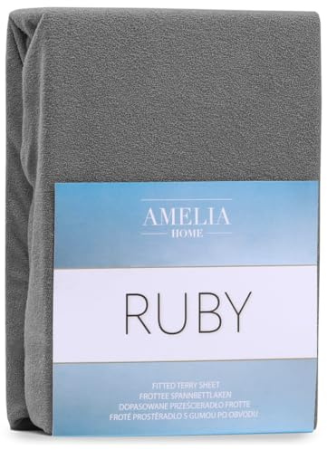 AmeliaHome Spannbettlaken 200x200-200x220 cm Frottee Baumwolle Spannbetttuch anthrazit