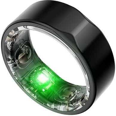 Synqlux Smart Titanium Ring for Health and Fitness Tracking, Blood Glucose Monitoring, V02, Oxygen SPO2, Body Temperature, Unisex (Black, DONT KNOW - Send a Sizing Kit)