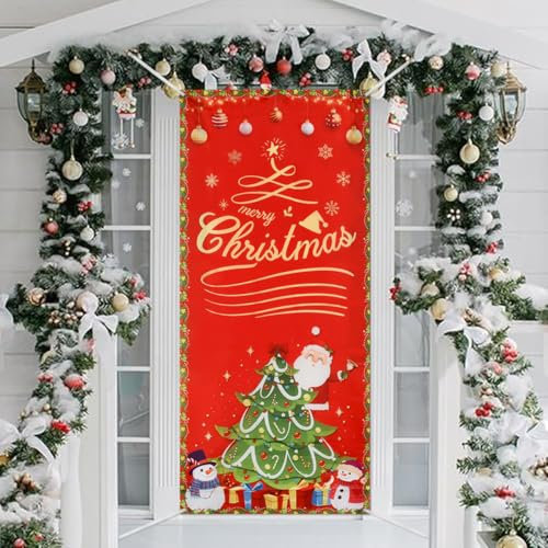 LIMITADA Copertura Porta Natalizia 200 x 90cm Banner Albero di Natale Copriporta Rosso Natalizio Door Cover Christmas Decorazione per Sfondo di Natale Striscioni di Natale Decorazione Feste di Natale
