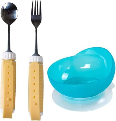 GEDRACKPMYN Ensembles de Vaisselle cuillère/Bols/Fourchette pour Personnes âgées, Couverts de Parkinson hémiplégiques âgés pour Personnes handicapées