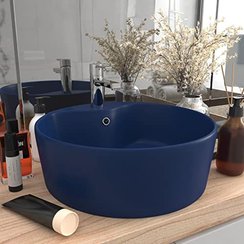 Brokky Lavandino con Troppopieno Blu Scuro Opaco 36x13 cm in Ceramica-Ceramica,Finitura Lucido - Lavandino Design Moderno Bacinella Lavamani Lavello Sanitari Bagno