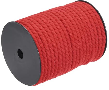 QUARKZMAN Cuerda de Algodón Trenzada de 3 Hebras, Roja 40M/47 Yardas 8mm de Diámetro para Colgar en la Pared, Colgador de Plantas, Tejido, Nudos de Macramé