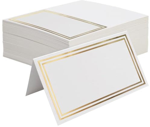 SYEYCW 80 Piezas Tarjetas de Lugar, Marcadores de Lugar de Boda Rectangulares, Tarjetas de Lugar Blancas con Doble Borde Dorado, Tarjetas de Nombre de Asiento de Recepción, para Boda, Cumpleaños