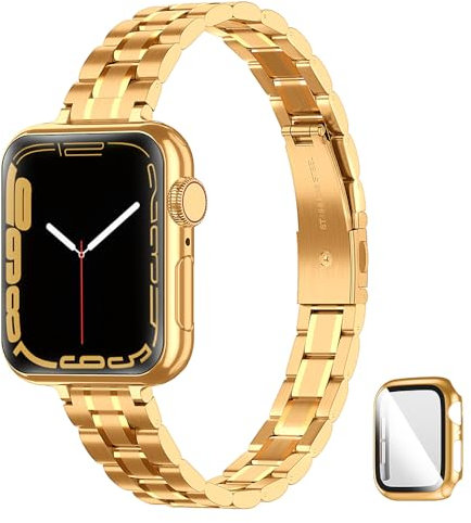 CSJCUBIC Correa de metal compatible con Correa Apple Watch 10 42mm Series para Mujer, Pulsera de repuesto fina de Acero Inox para iWatch 10 42mm Apple Watch Bracelet, Oro