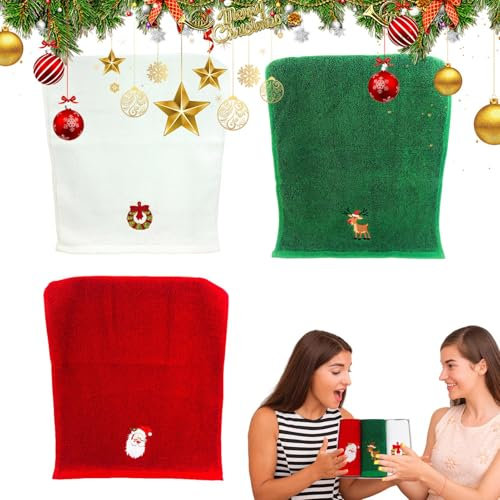 Weihnachtshandtuch | Dekoratives Weihnachtshandtuch – 3 x weiche Weihnachtshandtücher für die Küche, dekorative Baumwolle, dicke Urlaubstücher