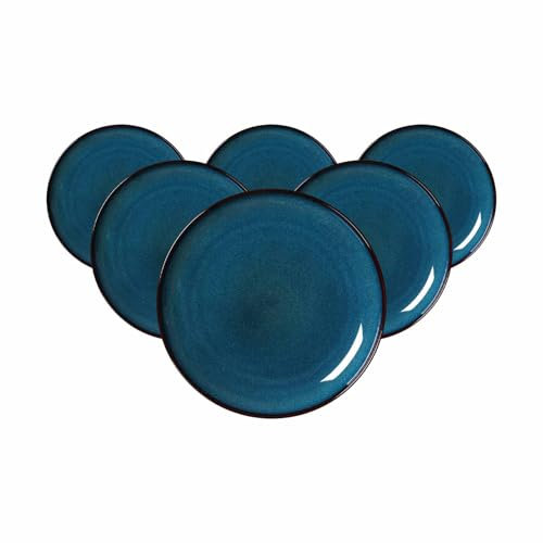 Ritzenhoff & Breker Bali Dessertteller 6er Set, 21 cm, Runde Frühstücksteller mit Farbverlaufstruktur, Reaktivglasur, Steinzeug, Blau