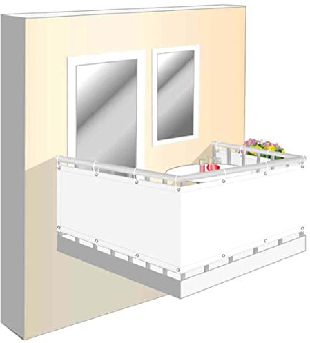 Balkonstoff 80x350cm Winddicht Weiß Umrandung Sichtschutz für Geländer Terrasse Garten Outdoor ohne Bohren
