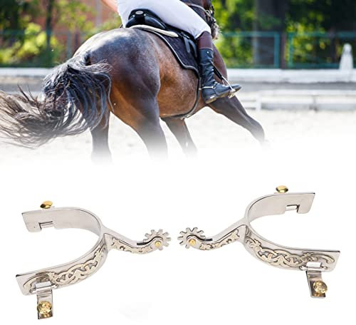 ZLXHDL 2 espuelas de Acero Inoxidable para Botas de Vaquero, diseño portátil, espuelas de Vaqueros Occidentales con Engranaje Giratorio, con Placa Decorativa de Plata Alemana grabada a