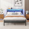 HOJINLINERO Bett 140x200 mit Stauraum und lattenrost 140x200cm,Bettgestell 140x200 Bett mit USB-Ladefunktion & LED-Beleuchtung,Modernes Stauraumbett,Bettrahmen aus Metall/Holz für Schlafzimmer,Schwarz