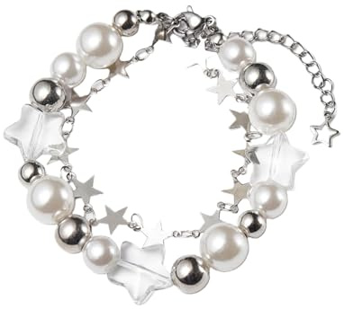 GlamRays Vintage Punk Y2k Stern Perle Doppelschicht Perlen Kette Leichte Armband Ästhetische Accessoires Grunge Cool Paar Freundschaft Schmuck