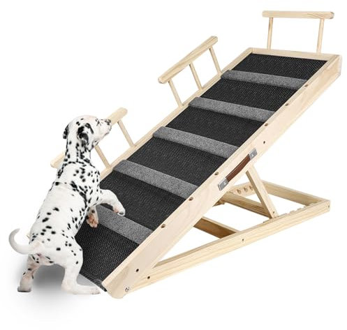 Mounting UP Wooden Adjustable Pet Dog Ramp For Bed Sofa Car For Small Large Dogs Non Slip Rubber Surface 110cm Long and Adjustable from 30cm to 60cm Height Up to 80kg GPT-XJ-110-1