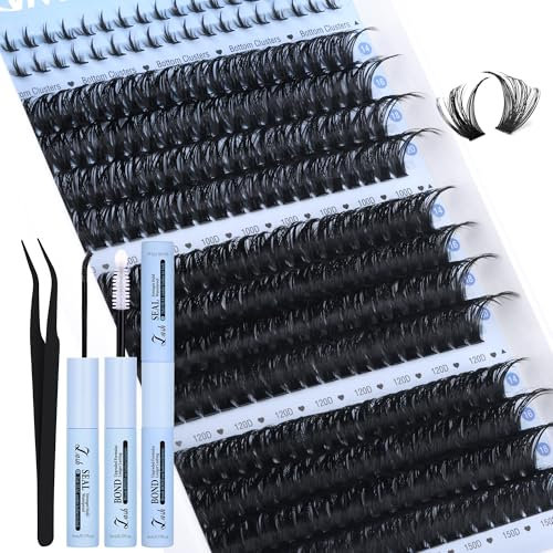 Thick 276PCS Individual Eyelashes Kit 14-20mm Russian Cluster Lashes Kit 100P+120P+150P DIY Lash Kit Long Eyelashes Volume D Curl lash Clusters with Bond and Seal Lash Glue by Vanssymunlin