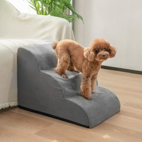 Mora Pets Hundetreppe für Kleine Hunde Haustiertreppe für Bett und Sofa Hunde Treppe rutschfeste waschbarer Bezug Katzentreppe Hunderampe aus Schwamm 3 Stufen