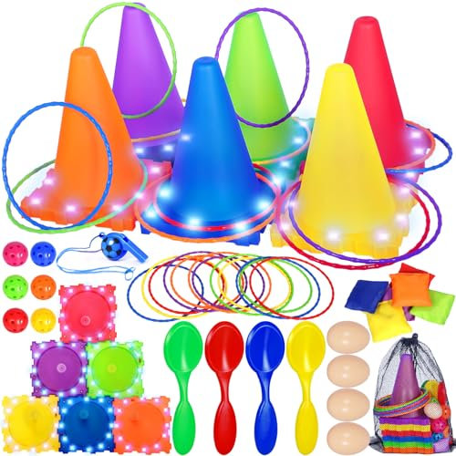 ZHHGOO Wurfspiel Kinder Outdoor, Light Up Wurfspiele, Gartenspiele, Outdoor Spiele Für Kinder Ab 3 4 5 6 7 8 9 10, Ringe Werfen Spiel, Wurfspiele Für Draußen, Outdoor Spielzeug Ab 3-10 Jahre
