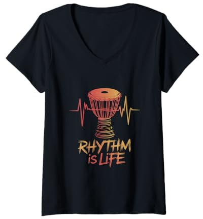 Damen Rhythmus ist Leben Djembe T-Shirt mit V-Ausschnitt