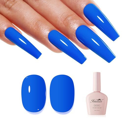Imtiti Blue Gel Nail Polish, Electric Blue Nail Gel Polish High Gloss Soak Off UV LED Spring Summer Nail Art Manicure Salon DIY Design 10ml