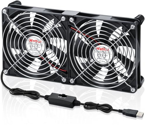 Wathai 2x 140mm USB Lüfter Doppelte 5V PC Gehäuselüfter 2 in 1 mit 3 Geschwindigkeitsstufen, Leiser USB-Ventilator für Laptop/PS4/Router/TV Box/AV-Schrank/Gaming-PC/Entertainment-Systeme