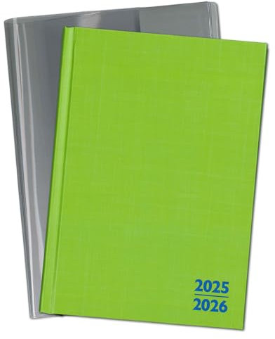 Set: F&L Lehrerkalender Kompaktplaner HC, Wochentage horizontal, 2025/2026, DIN A5, grün mit Schutzhülle