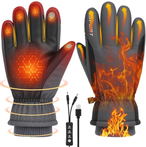 Yaskyly USB Beheizte Handschuhe für Damen Herren Beheizbare Handschuhe Touchscreen Elektrische Handwärmer 3 Temperaturstufen, Elektrische Erhitzte Handschuhes Wasserdicht & Winddicht Wintergeschenk