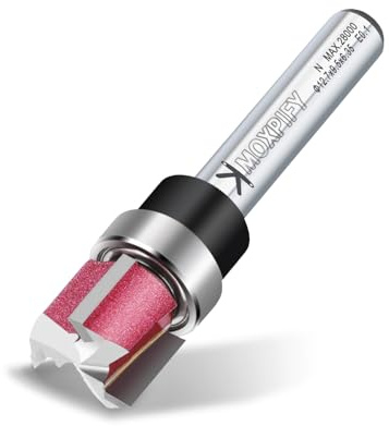 3-Flute Top Bearing Flush Trim Bit, 12.7mm Router Bit 1/4 Shank | 12.7mm Cut Diameter & 9.5mm Cut Length, Flush Trim Router Cutter 6.35mm Shank
