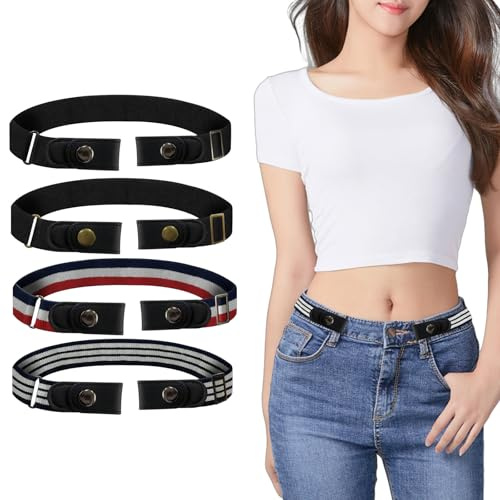 Generisch 4 Stücke Gürtel Ohne Schnalle Damen Herren Elastischer Gürtel Schnallenfreier Unsichtbarer Stretchgürtel Ohne Schnalle Unisex für Jeans Hosen Set 3