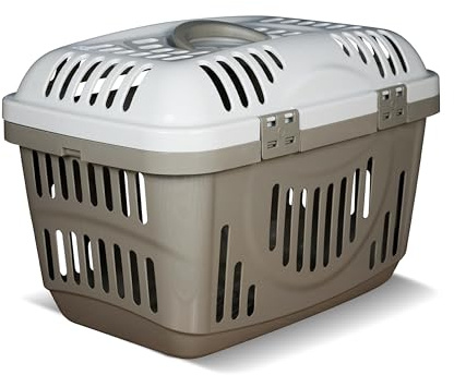 Snugsy Transportbox Katze Katzentransportbox Auto - Mit Sicherungsclips Tragegriff - Reisebox Kunststoff - 49x34x32 cm Beige Creme