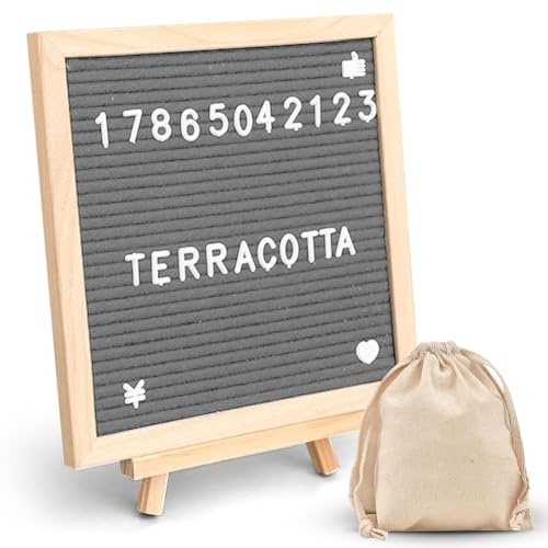 Tutamaz Letter Board 25×25cm, Memoboard aus Eiche Filz Letterboard Quadratisch Buchstabenbrett Letter Board mit 340 Zahlen Symbolen Buchstaben Dekoration für Zuhause Schule Events Veranstaltungen,Grau