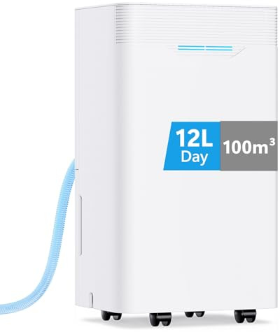 Dehumidifiers for Home, 12L/Day Continuous Drainage Dehumidifier with Humidity Display, 3 Working Modes, 24H Timer, Quiet Compression Dehumidifier for Drying Clothes, Basement, Apartment