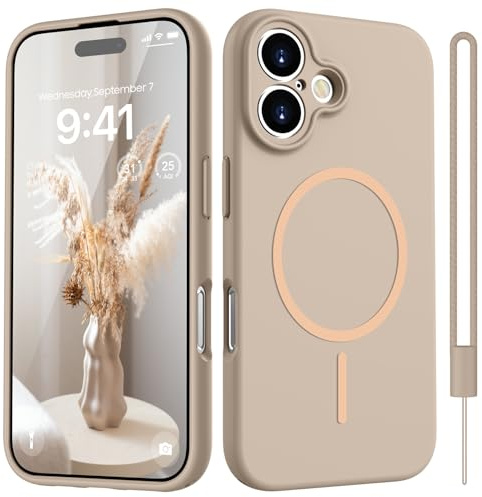 HGH Magnetisch Hülle für iPhone 16, Khaki | Kompatibel mit Magsafe [Matt Einfarbig] , Upgraded Kameraschutz Seidenweich Berührung Anti-Fingerabdruck
