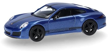 Herpa Modellauto Porsche 911 (991) Carrera 4 S, Miniatur im Maßstab 1:87, Sammlerstück, Made in Germany, Modell aus Kunststoff, saphierblau