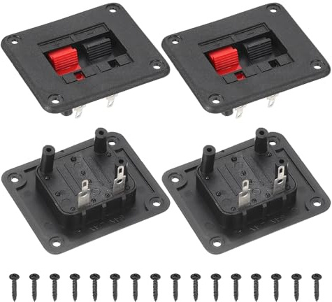 sourcing map WP2-1 Square Speaker Box Terminal Clip, 2 Way Black Red Jack Socket Push Release Speaker Spring Connection Clip for DIY Car Home Sub-woofer, Pack of 4