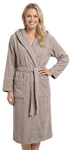 LAYNENBURG Bademantel Damen Frottee aus 100% Baumwolle – OEKO TEX Standard – weicher Morgenmantel langmit Kapuze, Bindegürtel und aufgesetzten Taschen – ideal für Sauna & Zuhause (S-XXXL)