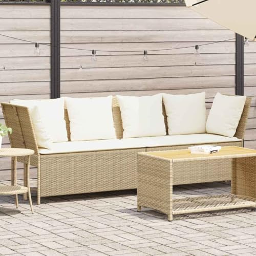 YuuSsea Gartensofa Poly Rattan mit Kissen in Beige, wetterfeste Lounge für Balkon, Terrasse und Wintergarten, modulare Sitzgruppe mit Polster, stabile Ecksofa Couch zum Entspannen und Liegen