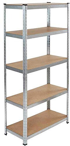 BAKAJI Scaffale Porta Oggetti, 5 Ripiani in Metallo Zincato, Grande Portata, Scaffalatura Garage legno e Metallo (180 x 75 x 30 cm)