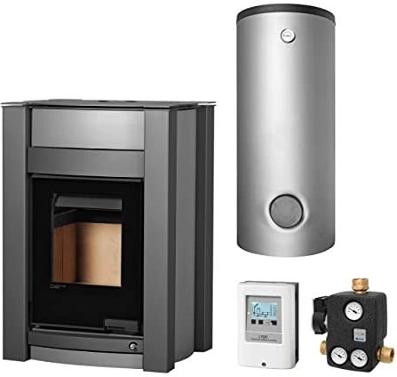 Aquaflam KS1205 Vario Kalmar 11 kW Basic Wasserführender Kaminofen Grey Komplett-Set Pufferspeicher TPSM 500
