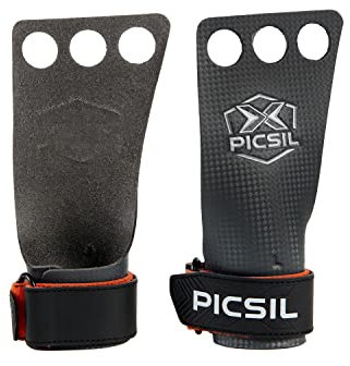 PICSIL Calleras RX, Material de Fibra de Carbono, Uso con Magnesio, Agarre en Todas Superficies y Tipo de Barras, Diseñadas Para Todos los Atletas (Talla M, 3H Naranja)