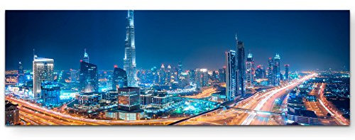 Paul Sinus Art Leinwandbilder | Bilder Leinwand 120x40cm Skyline bei Nacht - Dubai