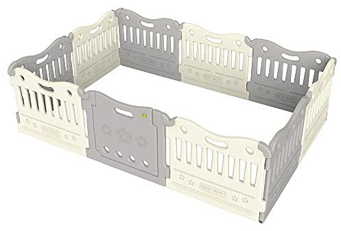 BABY CARE by Dwinguler - Playpen Melange Grey - Laufgitter Laufstall Absperrgitter Krabbelgitter Schutzgitter für Kinder aus Kunststoff mit Tür und Spielzeugboard